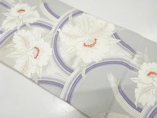Antique Woven pouch obi with orchid and blue sea wave pattern (Material)